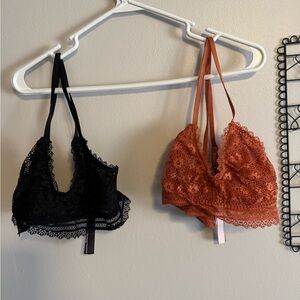 Victoria's Secret Lace Bralettes - Black & Rust Orange